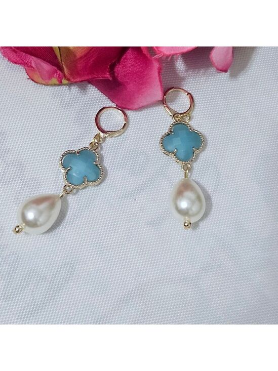 Unbranded Jewelry - Teardrop Pearl/Turquoise Fashion Gold Tone Dangle Earrings